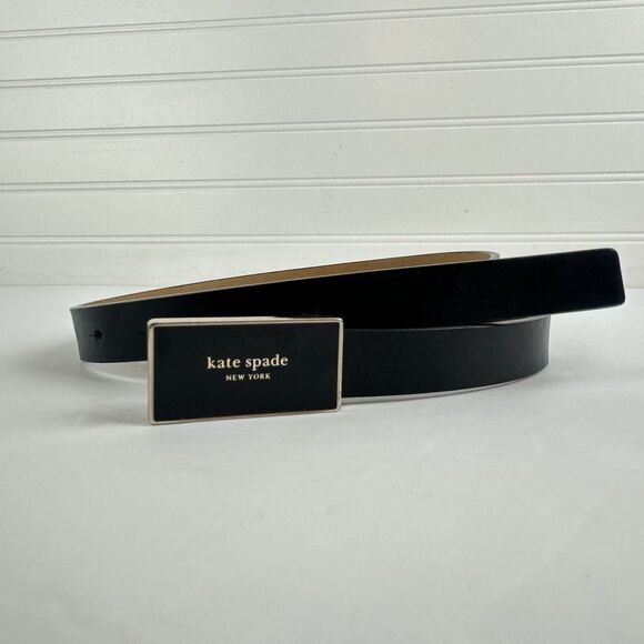 Kate Spade New York Skinny Black Smooth Leather Belt 3/4" Enamel Buckle Size L - Picture 1 of 8